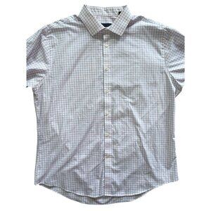 Tommy Hilfiger Shirt Mens XL 17.5 36/37 Pink And Blue Plaid Athletic Fit Stretch